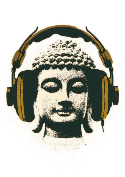 Buddha wearing headphones