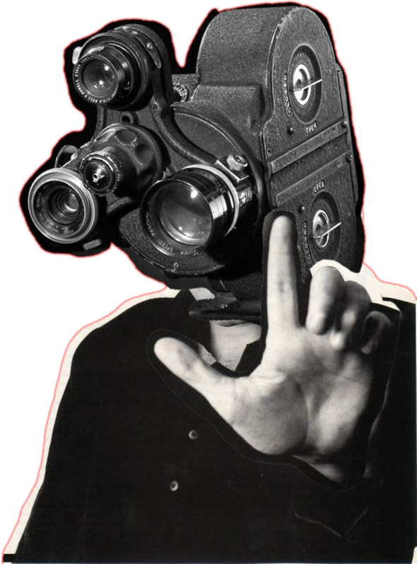 Figure with a film camera for a head